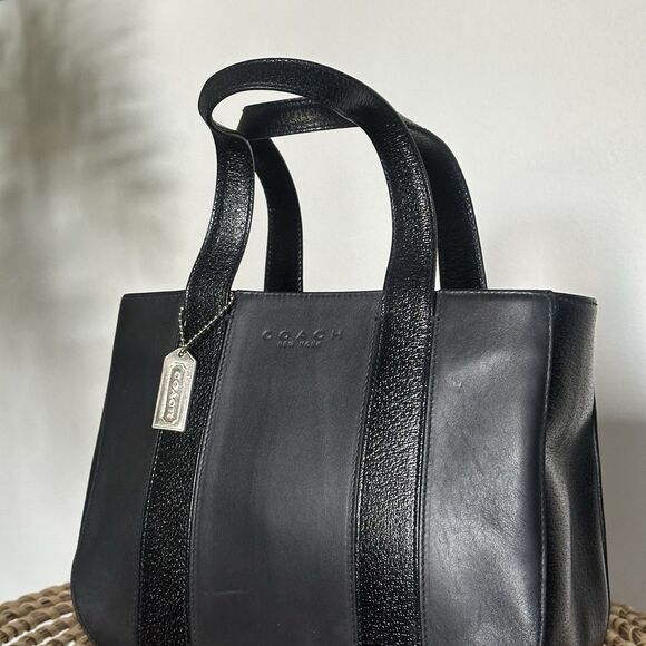 Vintage Coach Brindle Black Tote - 90’s Black Leather Bag With Bag Tag & Papers - Picture 2 of 10